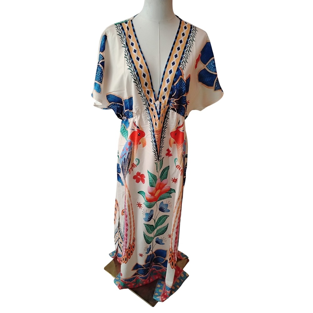 Ellings White V Neck Floral Dress Size Medium NWT